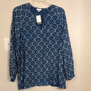 NWT J. Jill size XL Tall Pure Jill Cream/Navy Batik Floral Tunic